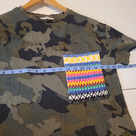 Zara Women's Camouflage Crochet Pocket Short Sleeve T-Shirt - Picture 4 of 9